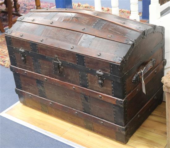 A leather dome top trunk, W.82cm